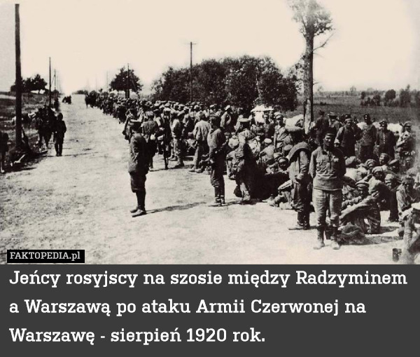 Jeńcy rosyjscy na szosie między Radzyminem a Warszawą po ataku Armii Czerwonej na Warszawę - sierpień 1920 rok. 