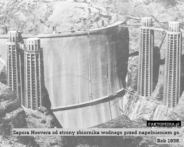 Zapora Hoovera od strony zbiornika wodnego przed napełnieniem go. Rok 1936. 