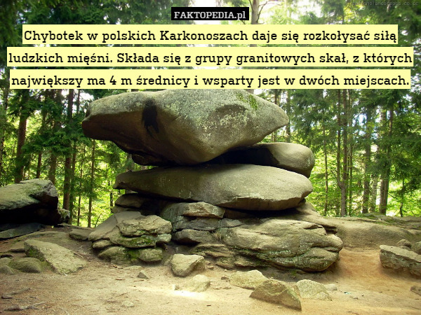 Chybotek w polskich Karkonoszach daje się rozkołysać siłą ludzkich mięśni. Składa się z grupy granitowych skał, z których największy ma 4 m średnicy i wsparty jest w dwóch miejscach. 