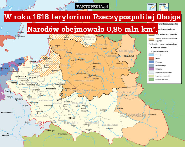 W roku 1618 terytorium Rzeczypospolitej Obojga Narodów obejmowało 0,95 mln km². 