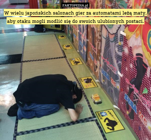 W wielu japońskich salonach gier za automatami leżą maty, aby otaku mogli modlić się do swoich ulubionych postaci. 