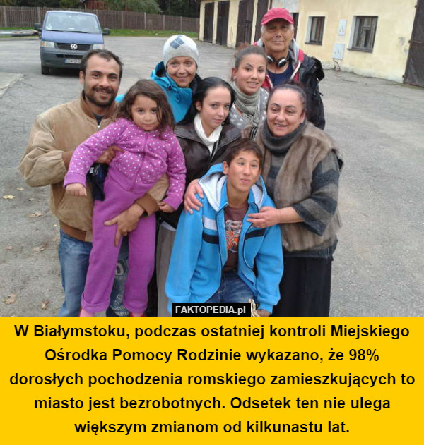 W Białymstoku, podczas ostatniej kontroli Miejskiego Ośrodka Pomocy Rodzinie wykazano, że 98% dorosłych pochodzenia romskiego zamieszkujących to miasto jest bezrobotnych. Odsetek ten nie ulega większym zmianom od kilkunastu lat. 