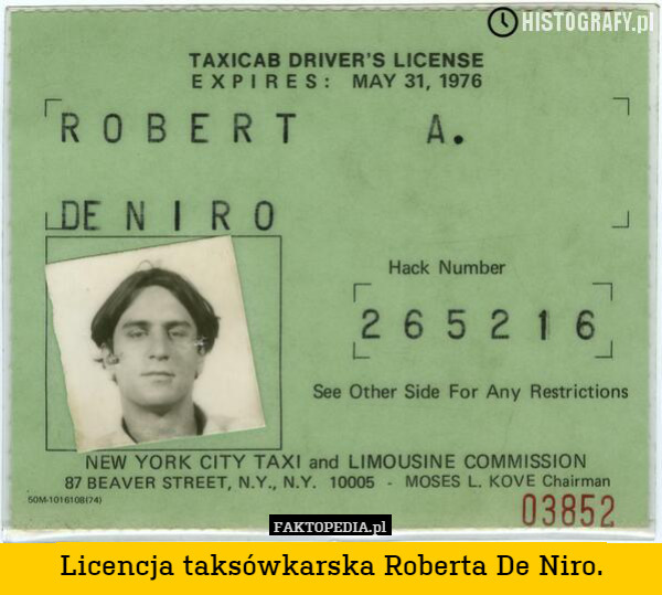 Licencja taksówkarska Roberta De Niro. 