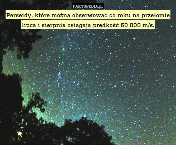 Perseidy, które można obserwować co roku na przełomie lipca i sierpnia osiągają prędkość 60 000 m/s. 