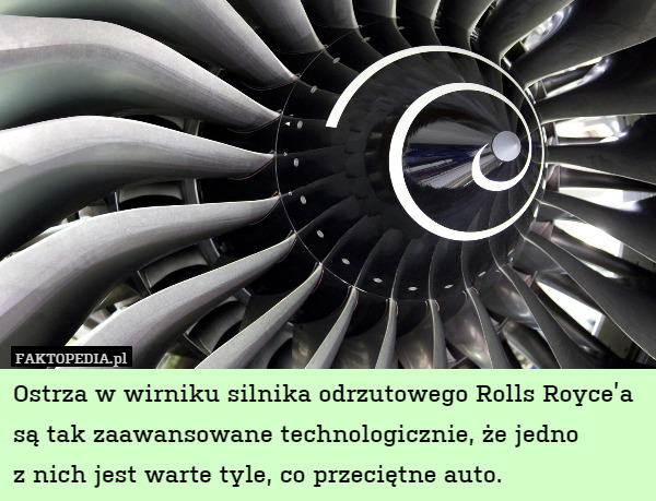 Ostrza w wirniku silnika odrzutowego Rolls Royce’a są tak zaawansowane technologicznie, że jedno
z nich jest warte tyle, co przeciętne auto. 