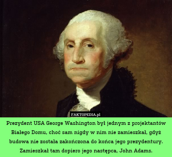Prezydent USA George Washington był jednym z projektantów Białego Domu, choć sam nigdy w nim nie zamieszkał, gdyż budowa nie została zakończona do końca jego prezydentury. Zamieszkał tam dopiero jego następca, John Adams. 