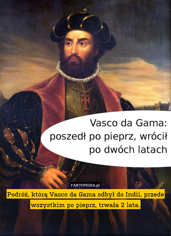 Podróż, którą Vasco da Gama odbył do Indii, przede wszystkim po pieprz, trwała 2 lata. 