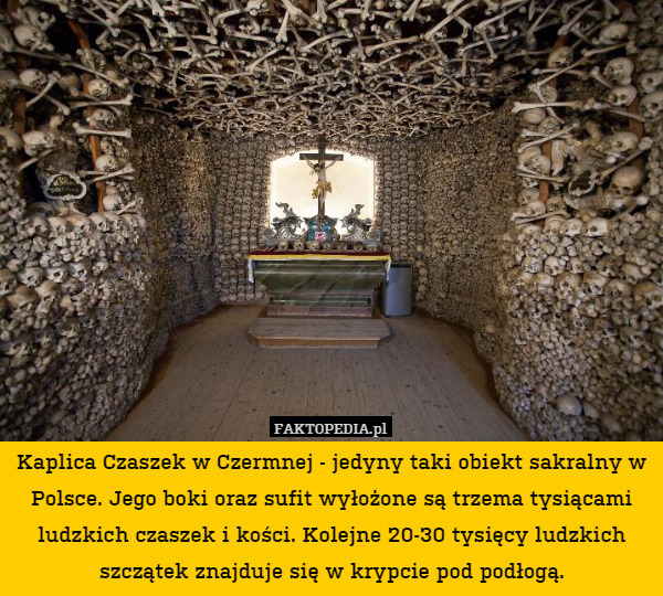 Kaplica Czaszek w Czermnej - jedyny taki obiekt sakralny w Polsce. Jego boki oraz sufit wyłożone są trzema tysiącami ludzkich czaszek i kości. Kolejne 20-30 tysięcy ludzkich szczątek znajduje się w krypcie pod podłogą. 
