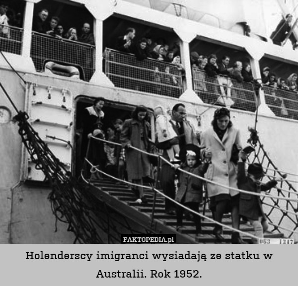 Holenderscy imigranci wysiadają ze statku w Australii. Rok 1952. 