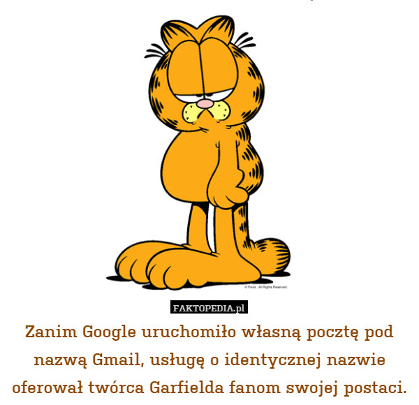 Zanim Google uruchomiło własną pocztę pod nazwą Gmail, usługę o identycznej nazwie oferował twórca Garfielda fanom swojej postaci. 