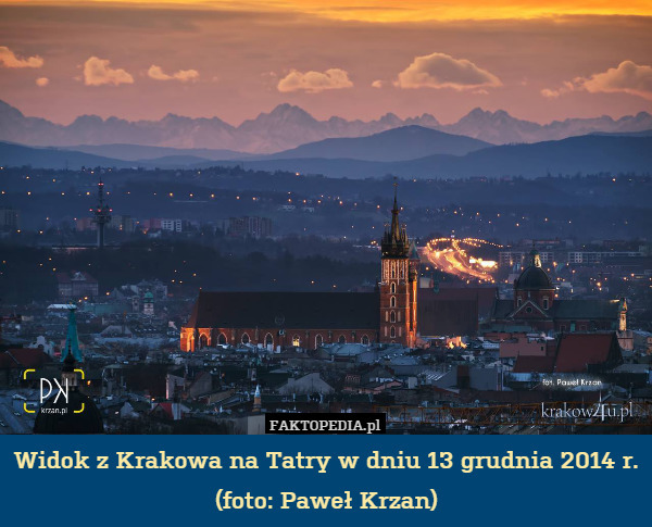 Widok z Krakowa na Tatry w dniu 13 grudnia 2014 r. (foto: Paweł Krzan) 