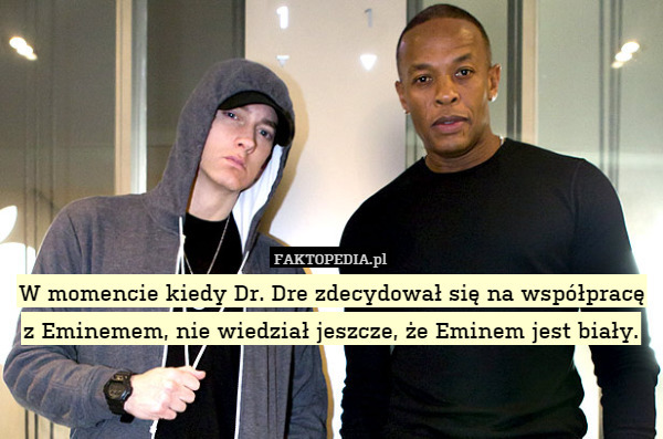 W momencie kiedy Dr. Dre zdecydował się na współpracę z Eminemem, nie wiedział jeszcze, że Eminem jest biały. 