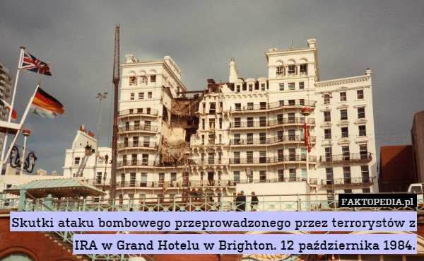 Skutki ataku bombowego przeprowadzonego przez terrorystów z IRA w Grand Hotelu w Brighton. 12 października 1984. 