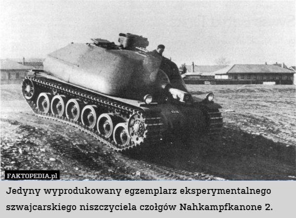 Jedyny wyprodukowany egzemplarz eksperymentalnego szwajcarskiego niszczyciela czołgów Nahkampfkanone 2. 