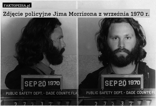 Zdjęcie policyjne Jima Morrisona z września 1970 r. 
