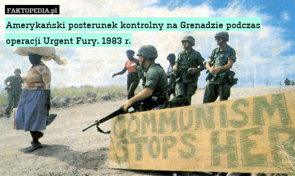 Amerykański posterunek kontrolny na Grenadzie podczas operacji Urgent Fury. 1983 r. 
