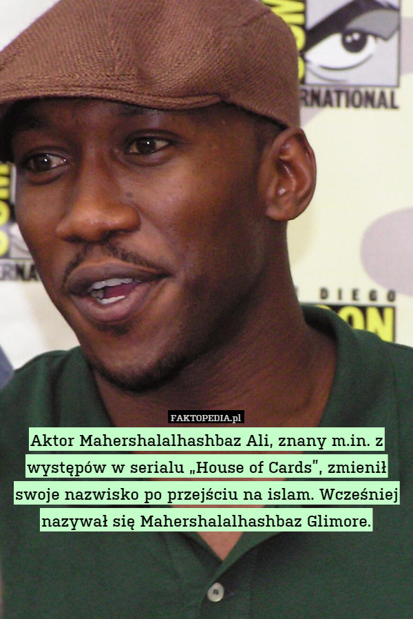 Aktor Mahershalalhashbaz Ali, znany m.in. z występów w serialu „House of Cards”, zmienił swoje nazwisko po przejściu na islam. Wcześniej nazywał się Mahershalalhashbaz Glimore. 