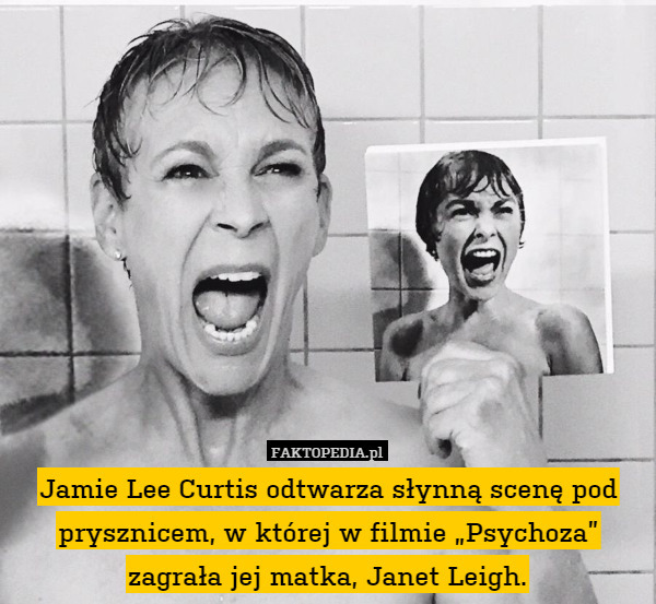 Jamie Lee Curtis odtwarza słynną scenę pod prysznicem, w której w filmie „Psychoza” zagrała jej matka, Janet Leigh. 
