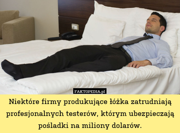 Niektóre firmy produkujące łóżka zatrudniają profesjonalnych testerów, którym ubezpieczają pośladki na miliony dolarów. 