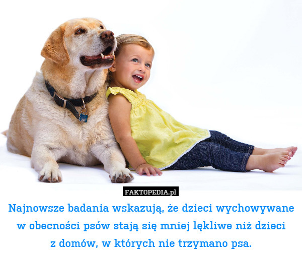 Najnowsze badania wskazują, że dzieci wychowywane w obecności psów stają się mniej lękliwe niż dzieci
z domów, w których nie trzymano psa. 