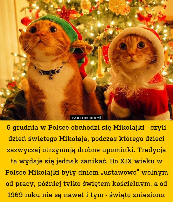 6 grudnia w Polsce obchodzi się Mikołajki - czyli dzień świętego Mikołaja, podczas którego dzieci zazwyczaj otrzymują drobne upominki. Tradycja ta wydaje się jednak zanikać. Do XIX wieku w Polsce Mikołajki były dniem „ustawowo” wolnym od pracy, później tylko świętem kościelnym, a od 1969 roku nie są nawet i tym - święto zniesiono. 