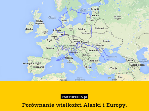 Porównanie wielkości Alaski i Europy. 