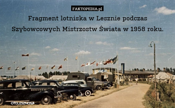 Fragment lotniska w Lesznie podczas Szybowcowych Mistrzostw Świata w 1958 roku. 