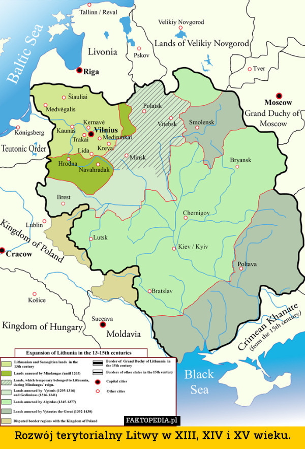Rozwój terytorialny Litwy w XIII, XIV i XV wieku. 