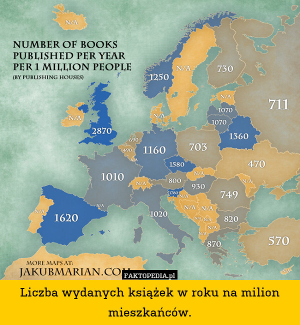 Liczba wydanych książek w roku na milion mieszkańców. 
