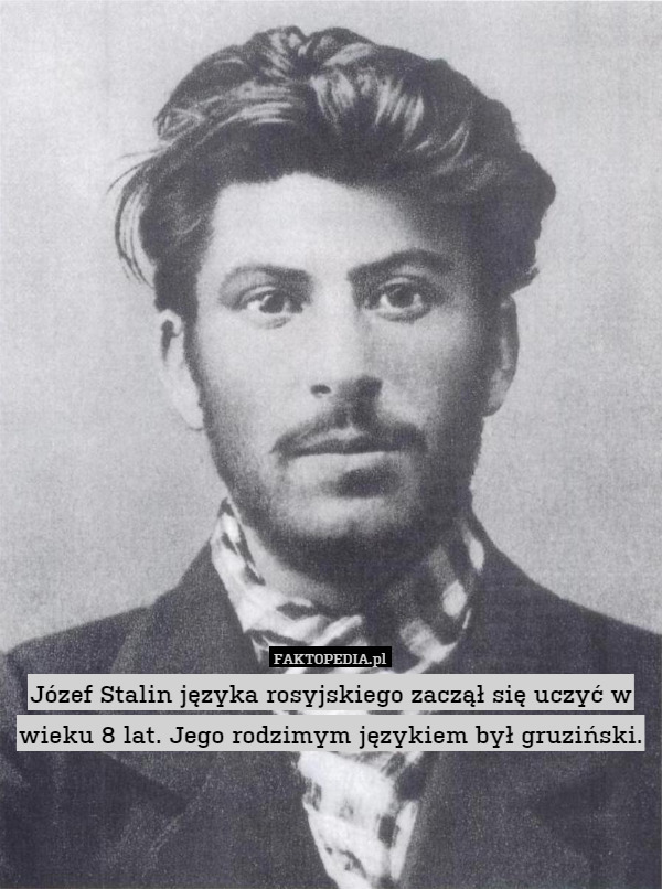 Józef Stalin języka rosyjskiego zaczął się uczyć w wieku 8 lat. Jego rodzimym językiem był gruziński. 