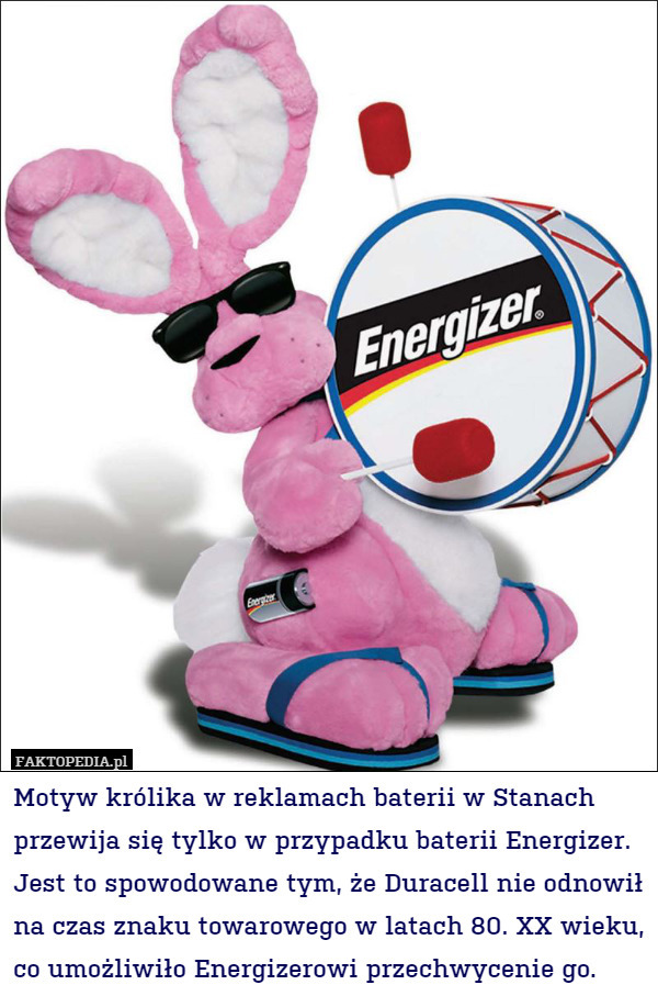 Motyw królika w reklamach baterii w Stanach przewija się tylko w przypadku baterii Energizer. Jest to spowodowane tym, że Duracell nie odnowił na czas znaku towarowego w latach 80. XX wieku, co umożliwiło Energizerowi przechwycenie go. 
