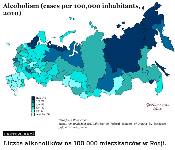 Liczba alkoholików na 100 000 mieszkańców w Rosji. 