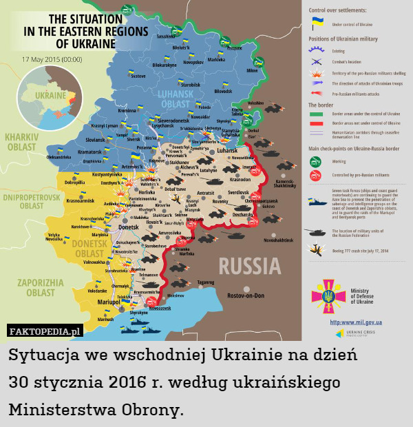 Sytuacja we wschodniej Ukrainie na dzień
30 stycznia 2016 r. według ukraińskiego Ministerstwa Obrony. 