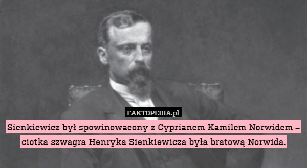 Sienkiewicz był spowinowacony z Cyprianem Kamilem Norwidem – ciotka szwagra Henryka Sienkiewicza była bratową Norwida. 