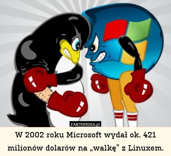 W 2002 roku Microsoft wydał ok. 421 milionów dolarów na „walkę” z Linuxem. 