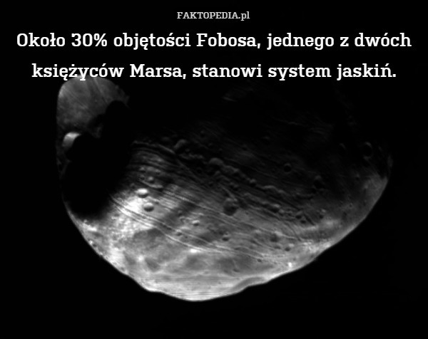 Około 30% objętości Fobosa, jednego z dwóch księżyców Marsa, stanowi system jaskiń. 
