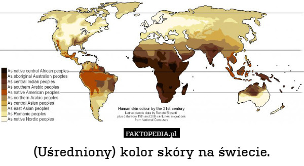 (Uśredniony) kolor skóry na świecie. 