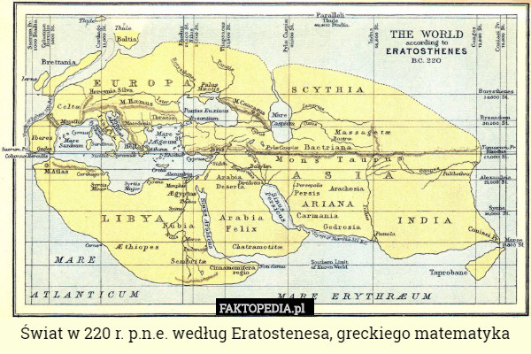 Świat w 220 r. p.n.e. według Eratostenesa, greckiego matematyka 