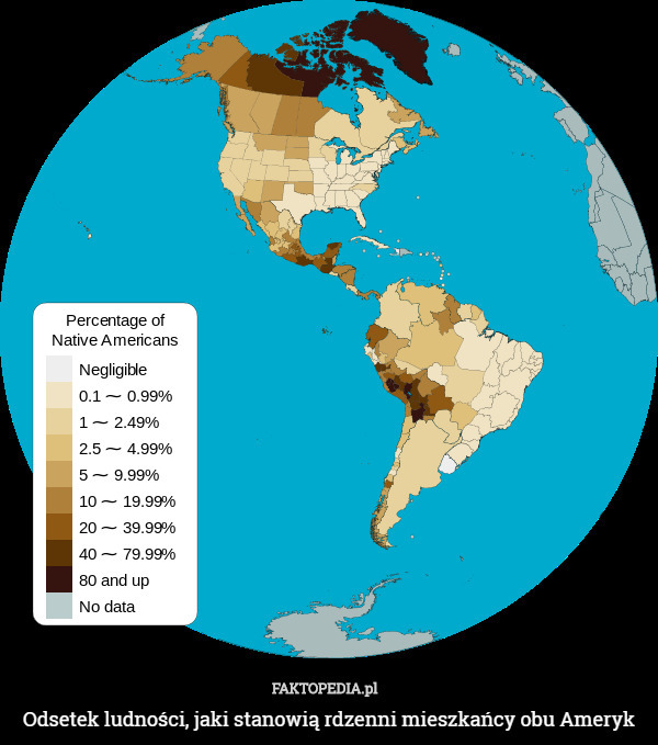 Odsetek ludności, jaki stanowią rdzenni mieszkańcy obu Ameryk 