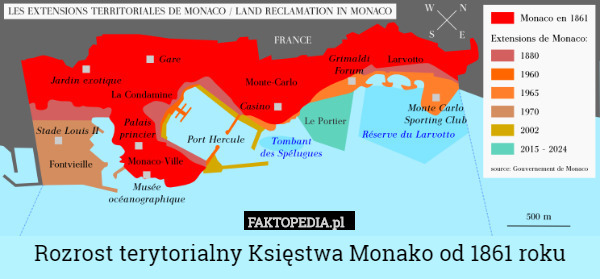 Rozrost terytorialny Księstwa Monako od 1861 roku 