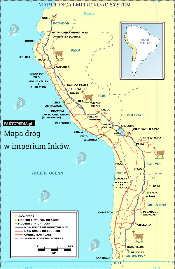 Mapa dróg
 w imperium Inków. 