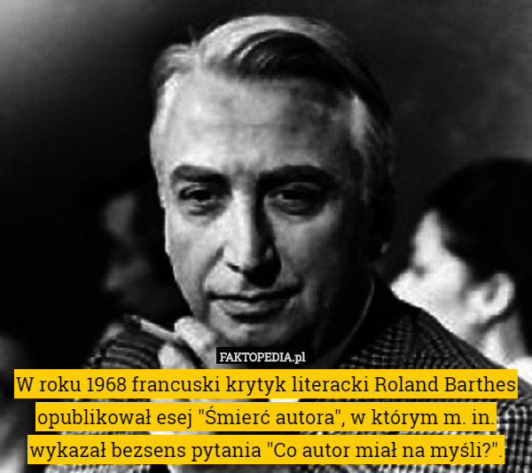 W roku 1968 francuski krytyk literacki Roland Barthes opublikował esej "Śmierć autora", w którym m. in. wykazał bezsens pytania "Co autor miał na myśli?". 