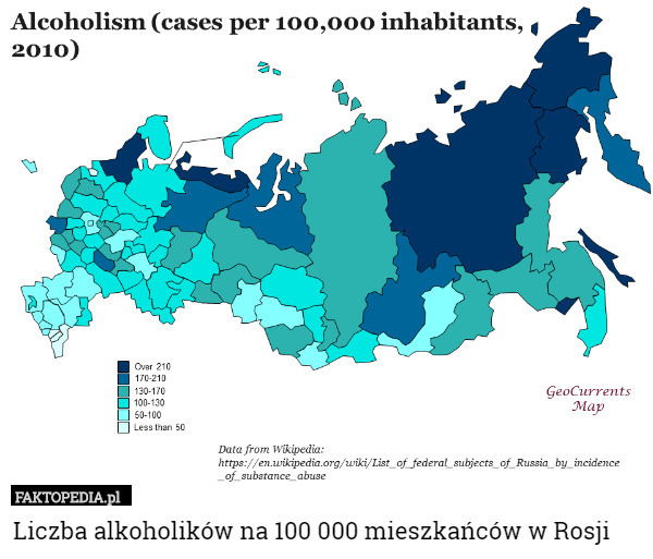 Liczba alkoholików na 100 000 mieszkańców w Rosji 
