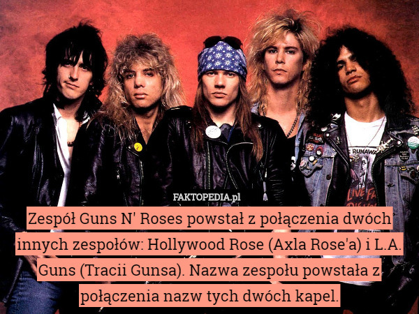 Zespół Guns N' Roses powstał z połączenia dwóch innych zespołów: Hollywood Rose (Axla Rose'a) i L.A. Guns (Tracii Gunsa). Nazwa zespołu powstała z połączenia nazw tych dwóch kapel. 