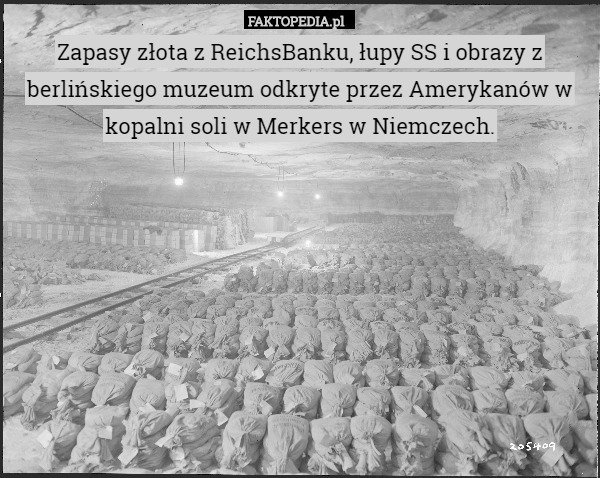 Zapasy złota z ReichsBanku, łupy SS i obrazy z berlińskiego muzeum odkryte przez Amerykanów w kopalni soli w Merkers w Niemczech. 