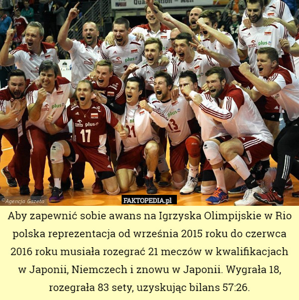 Aby zapewnić sobie awans na Igrzyska Olimpijskie w Rio polska reprezentacja od września 2015 roku do czerwca 2016 roku musiała rozegrać 21 meczów w kwalifikacjach w Japonii, Niemczech i znowu w Japonii. Wygrała 18, rozegrała 83 sety, uzyskując bilans 57:26. 
