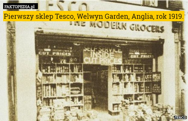 Pierwszy sklep Tesco, Welwyn Garden, Anglia, rok 1919. 