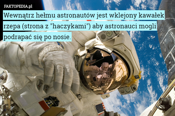 Wewnątrz hełmu astronautów jest wklejony kawałek rzepa (strona z "haczykami") aby astronauci mogli podrapać się po nosie. 
