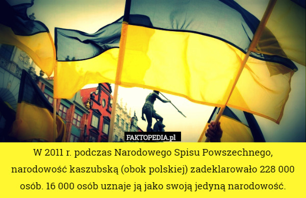 W 2011 r. podczas Narodowego Spisu Powszechnego, narodowość kaszubską (obok polskiej) zadeklarowało 228 000 osób. 16 000 osób uznaje ją jako swoją jedyną narodowość. 