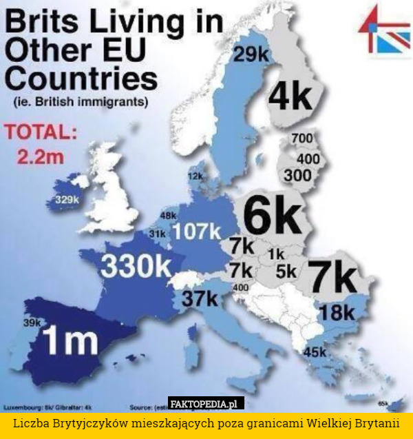 Liczba Brytyjczyków mieszkających poza granicami Wielkiej Brytanii 